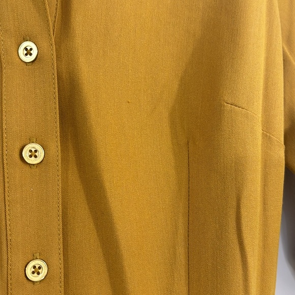 Ladies Button Front, Gold Pleated Knee Length Belted Dress by Sharagano New York - Picture 5 of 6